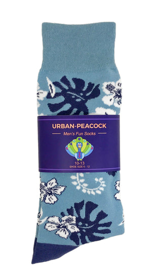 Black Label Men's Dress Socks - Hawaiian Flower - Blue