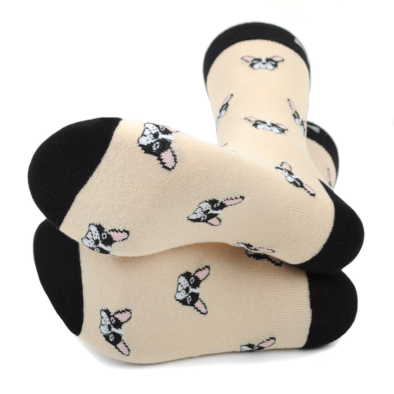 Men's Novelty Crew Socks - French Bulldog - Beige