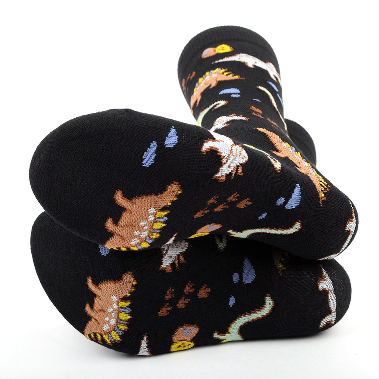 Men's Novelty Crew Socks - Dinosaurs - Black