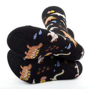 Men's Novelty Crew Socks - Dinosaurs - Black