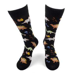 Men's Novelty Crew Socks - Dinosaurs - Black