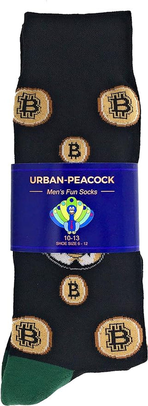 Men's Novelty Fun Crew Socks for Dress Casual - Bitcoin Man - Black with Green