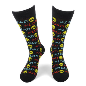 Men's Novelty Crew Socks - Number One - #1 Dad: Black