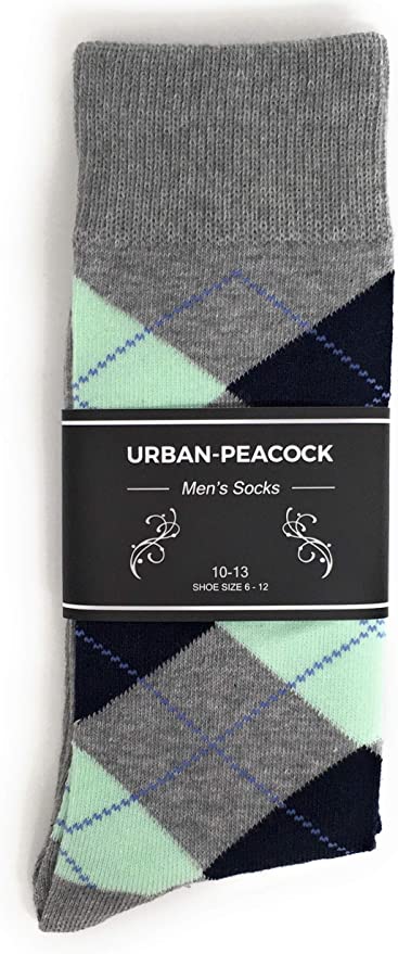 Black Label Men's Dress Socks - Argyle - Gray, Navy & Mint