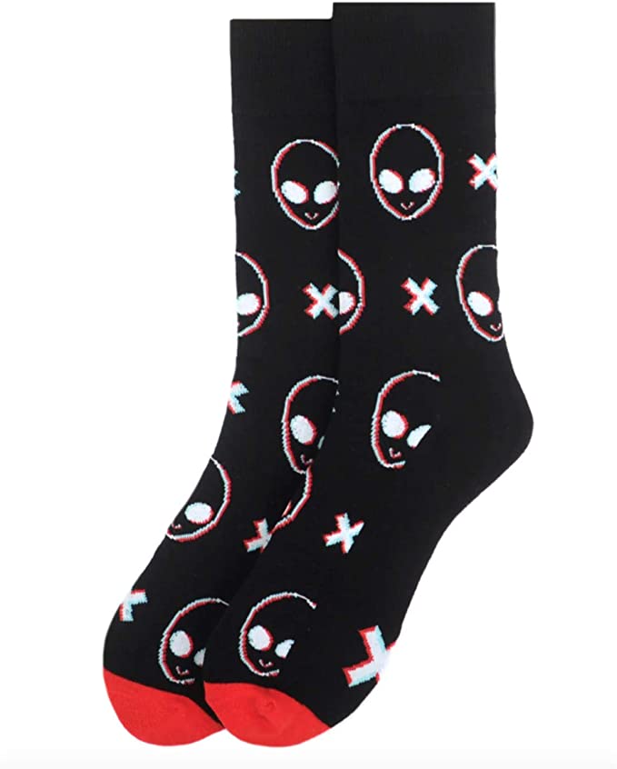 Men's Novelty Crew Socks - Aliens - Black