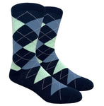 Black Label Men's Dress Socks - Argyle - Navy, Steel Blue and Mint Green