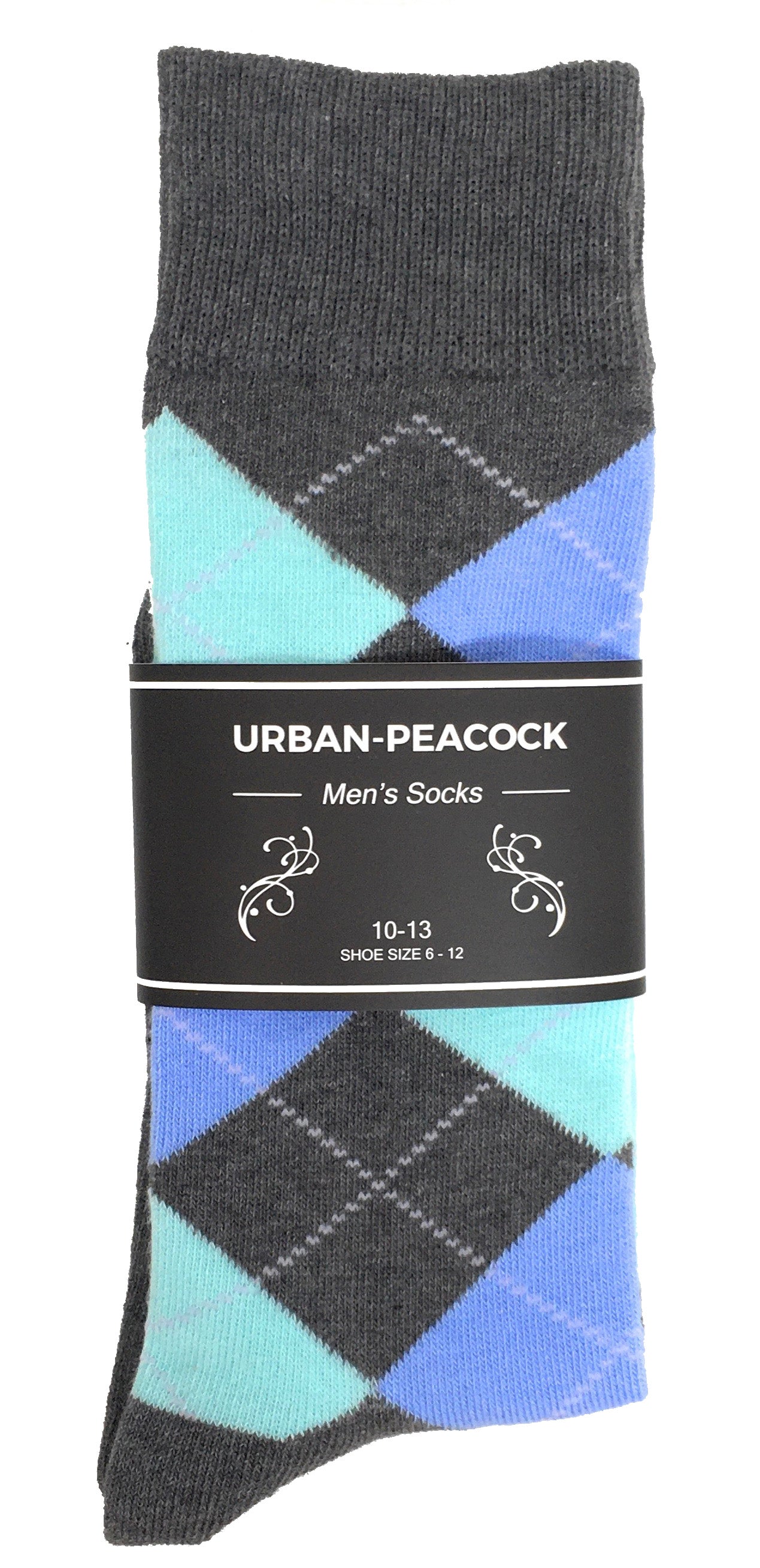 Black Label Men's Dress Socks - Argyle Pattern in Dark Gray, Celestial Urban-Peacock Black Label Men's Dress Socks - Argyle Pattern in Dark Gray, Celestial Urban-Peacock