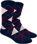 Black Label Men's Dress Socks - Argyle - Navy Blue, Wine & Petal Pink