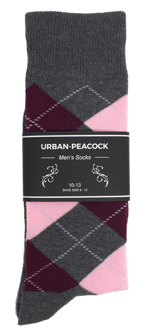 Black Label Men's Dress Socks - Argyle - Charcoal Gray, Wine & Petal Pink