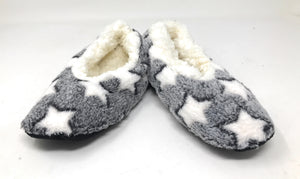 Women's Plush Fleece Lined Cozy Sherpa Gripper Slippers - Stars: Gray & White