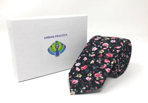 Urban-Peacock Men's Fashion Wedding Floral Slim Necktie: Black - Small Print