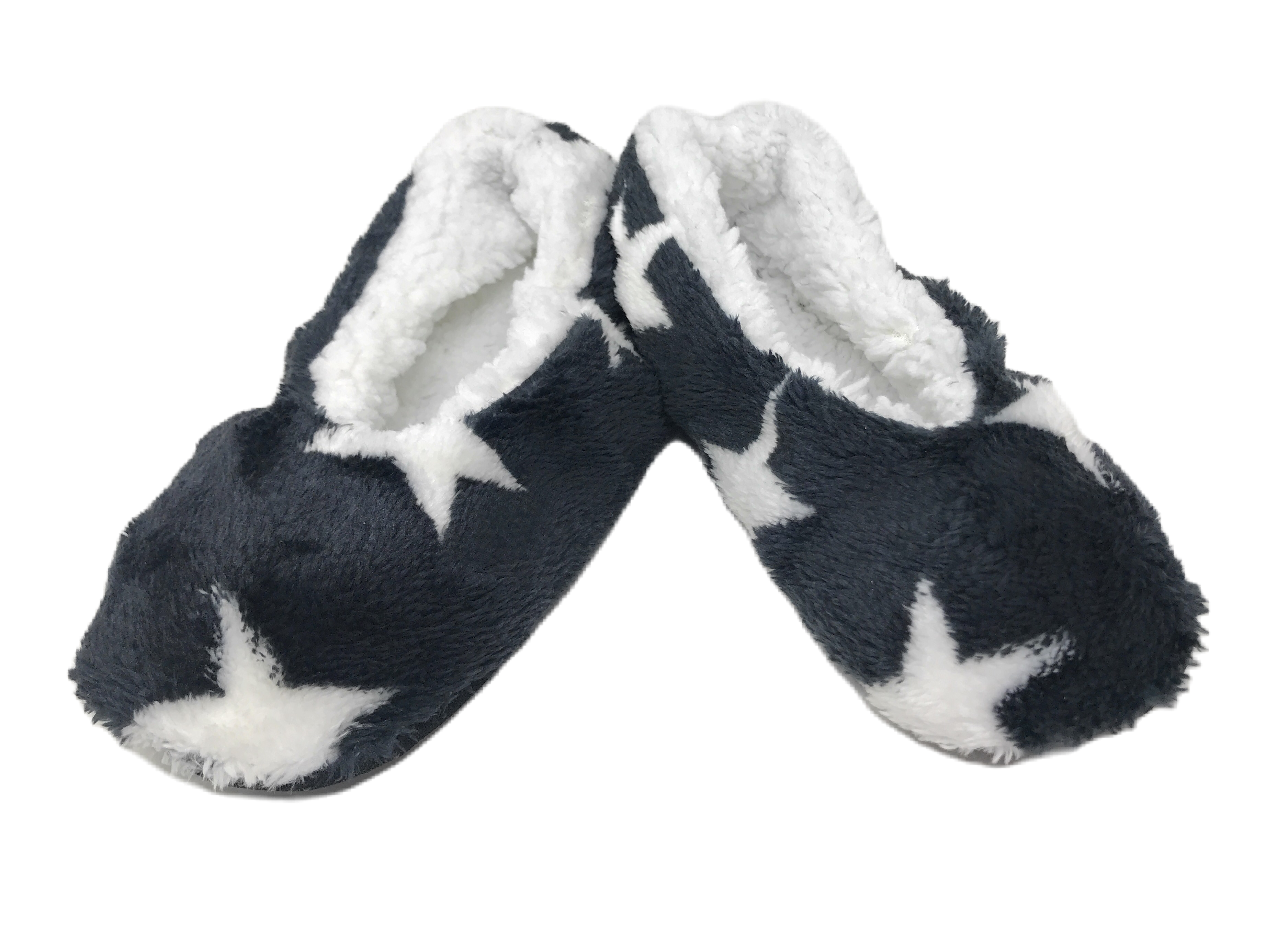 Women's Plush Fleece Lined Cozy Sherpa Gripper Slippers - Stars: Black & White