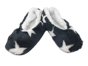 Women's Plush Fleece Lined Cozy Sherpa Gripper Slippers - Stars: Black & White