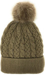 Urban-Peacock Soft Stretch Cable Knit Beanie Hat with Warm Fleece Lining & Pom Pom: Brown
