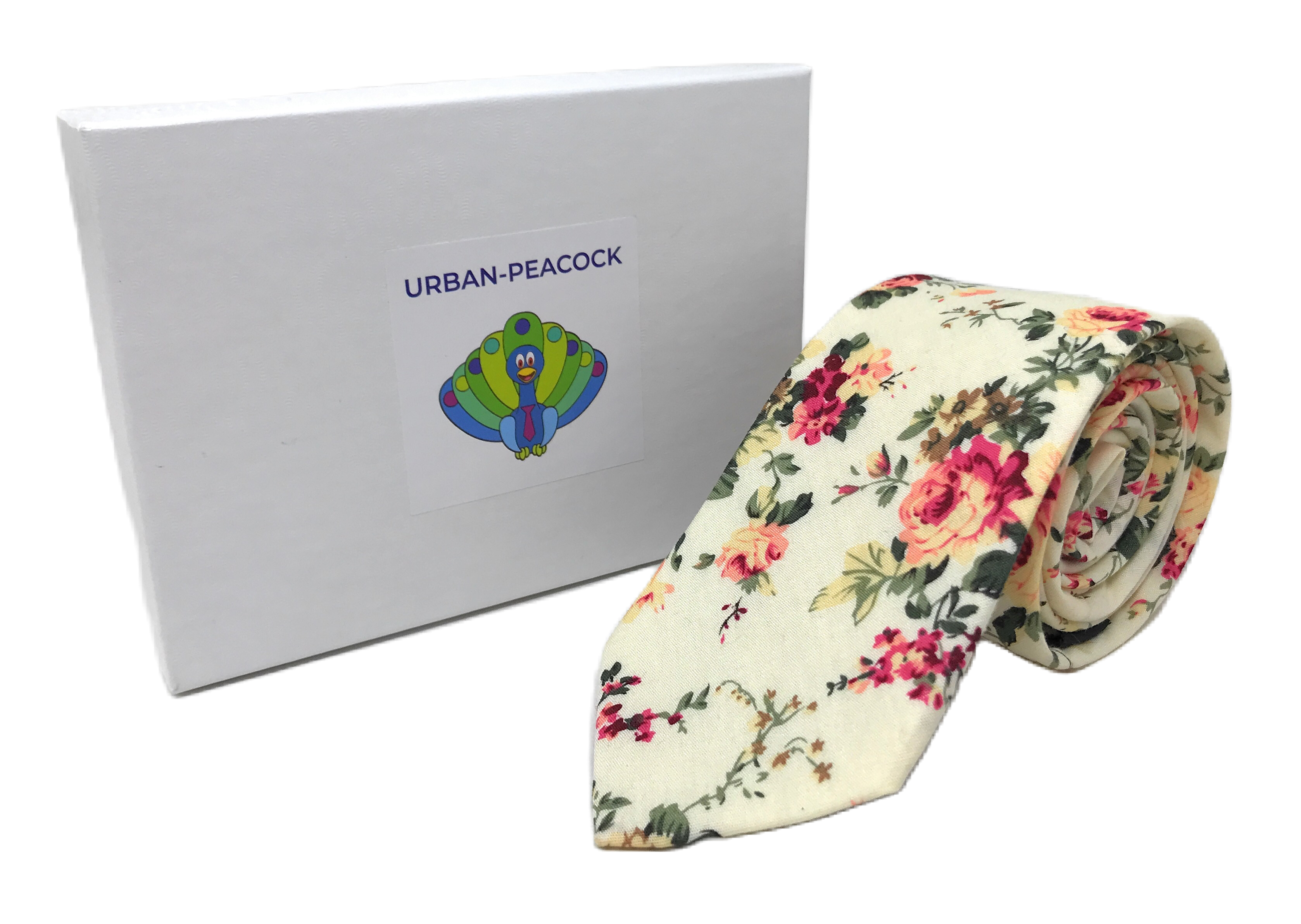Urban-Peacock Men's Fashion Wedding Floral Slim Necktie: Cream