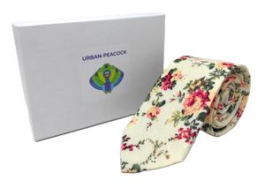 Urban-Peacock Men's Fashion Wedding Floral Slim Necktie: Cream