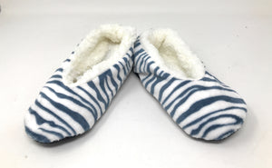 Women's Plush Fleece Lined Cozy Sherpa Gripper Slippers in Zebra Stripe