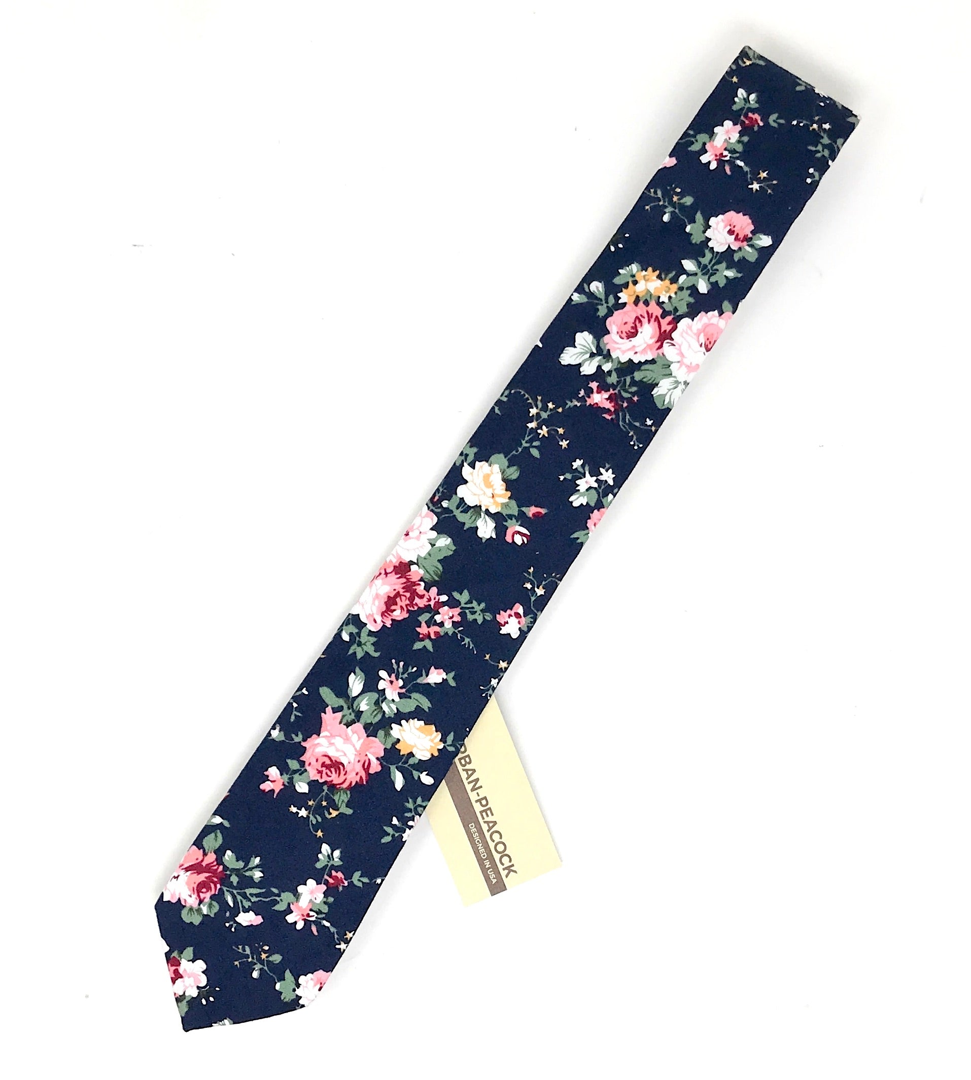 Urban-Peacock Men's Fashion Wedding Floral Slim Necktie: Navy Blue - Large Print