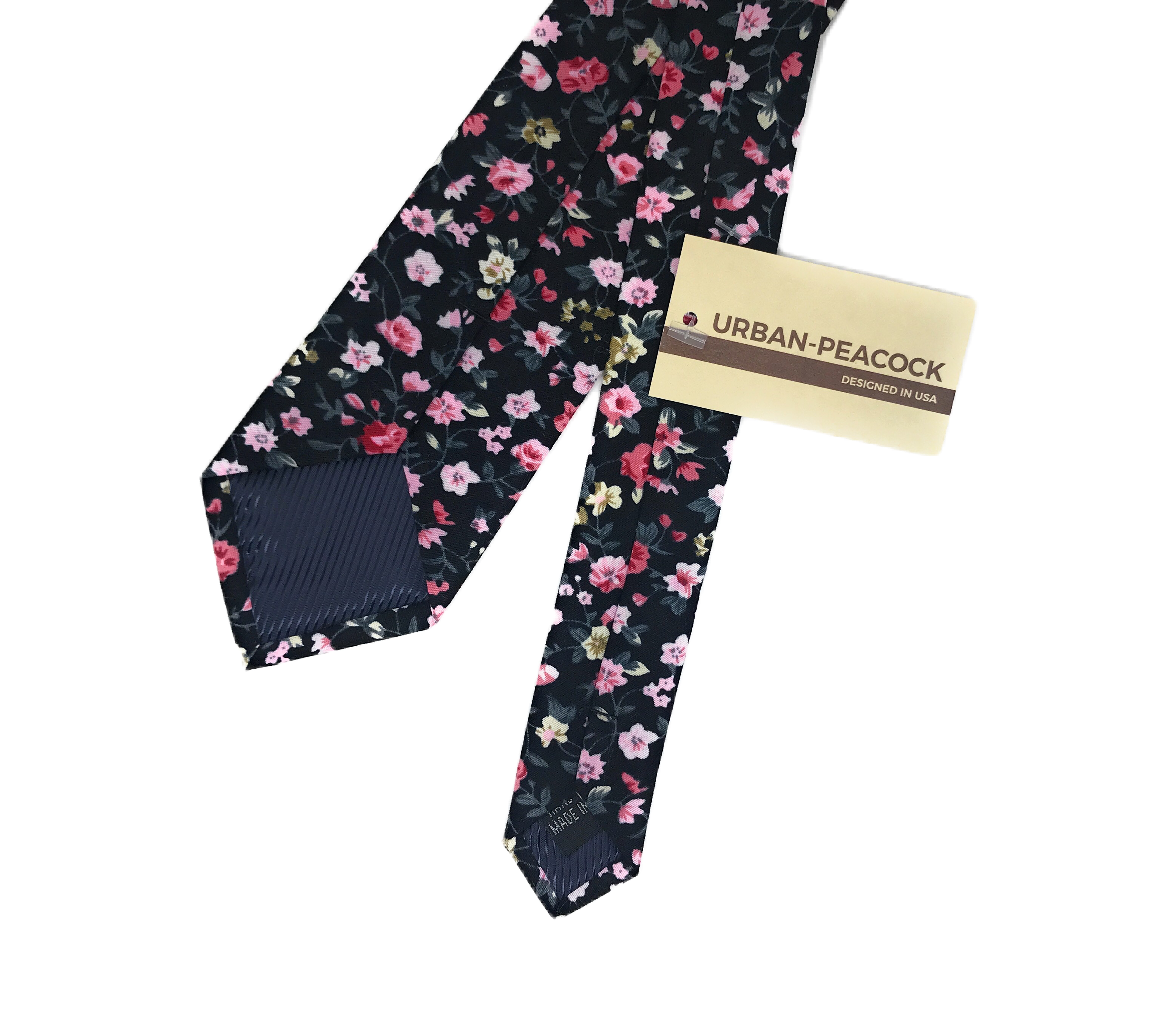 Urban-Peacock Men's Fashion Wedding Floral Slim Necktie: Black - Small Print