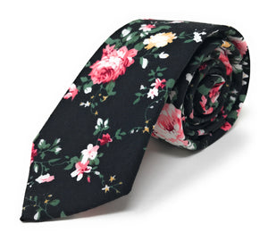 Urban-Peacock Men's Fashion Wedding Floral Slim Necktie: Black - Large Print