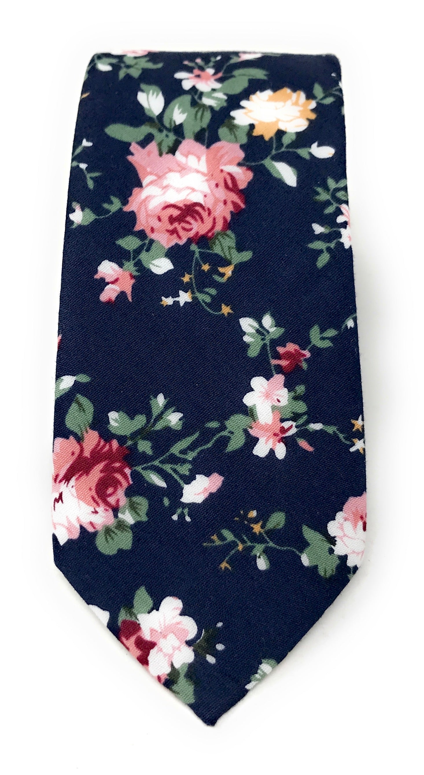 Urban-Peacock Men's Fashion Wedding Floral Slim Necktie: Navy Blue - Large Print