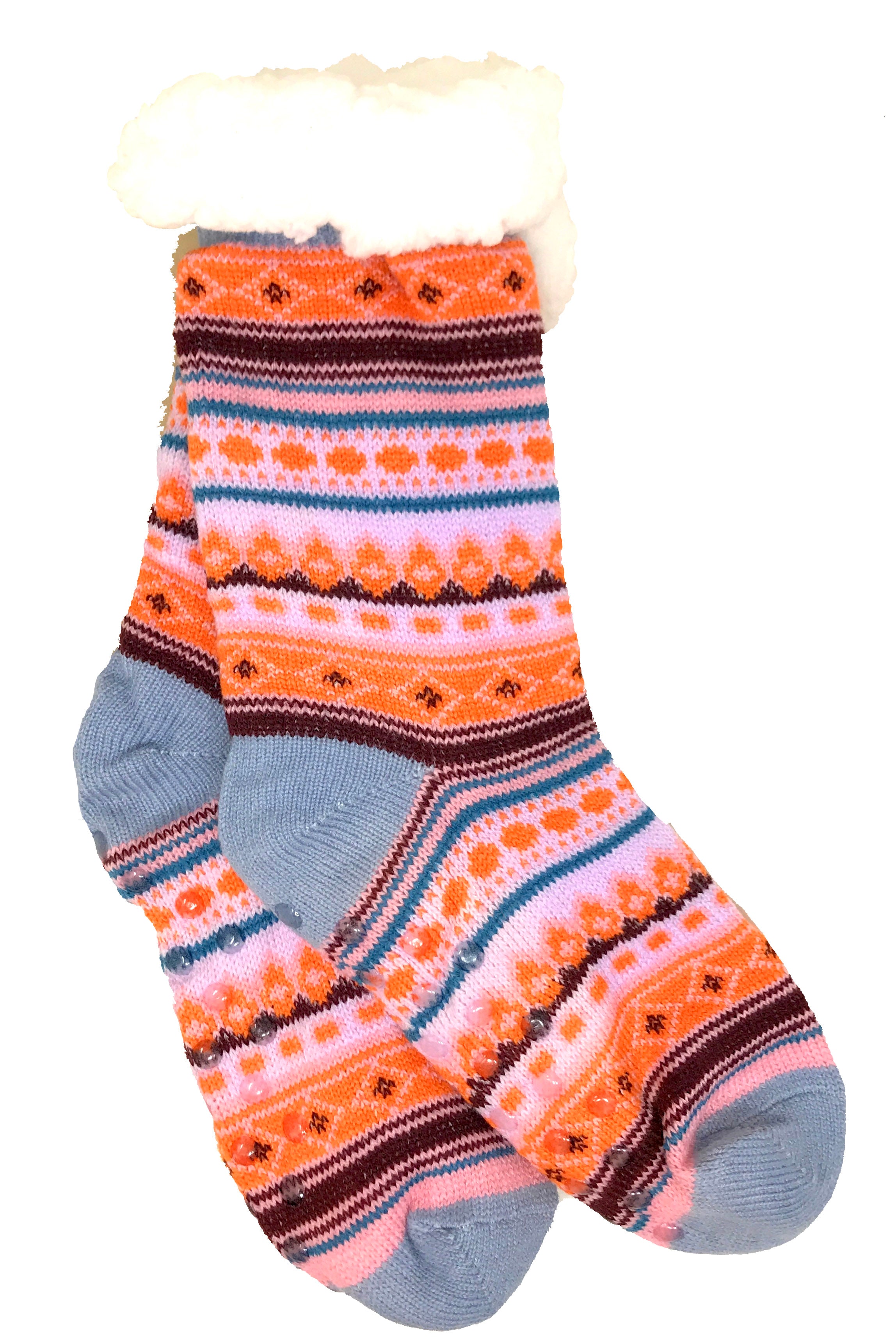 Women's Plush Fleece Lined Cozy Sherpa Gripper Slipper Socks Lilac, Orange Blue