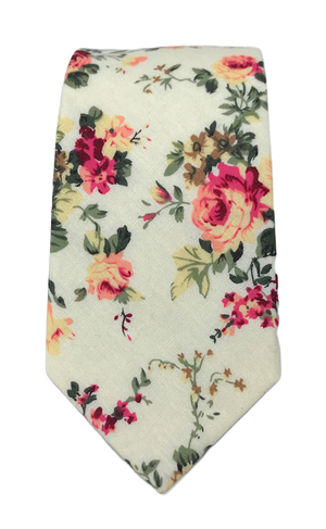 Urban-Peacock Men's Fashion Wedding Floral Slim Necktie: Cream