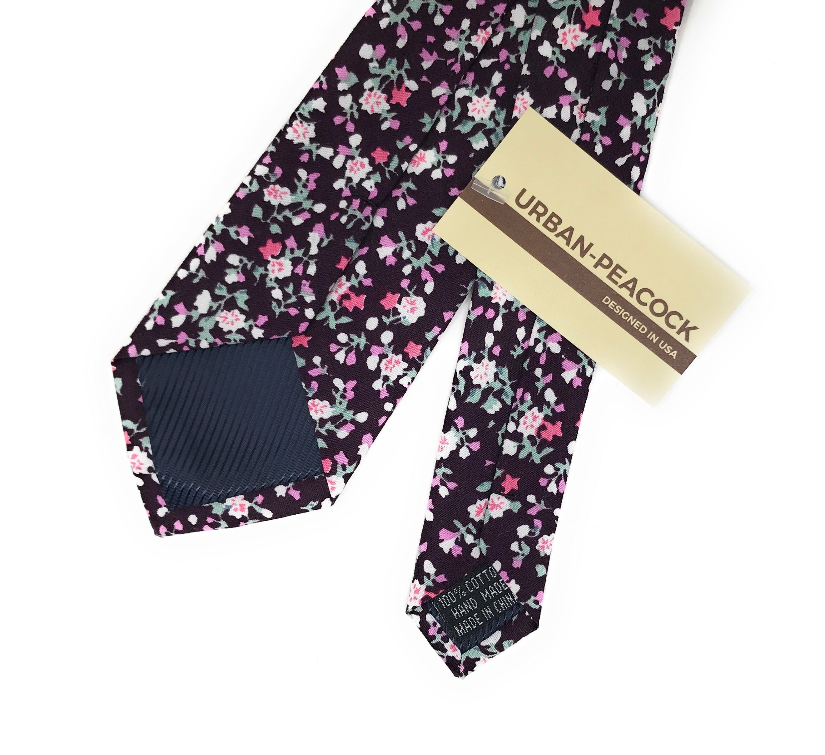 Urban-Peacock Men's Fashion Wedding Floral Slim Necktie: Plum - Small Print