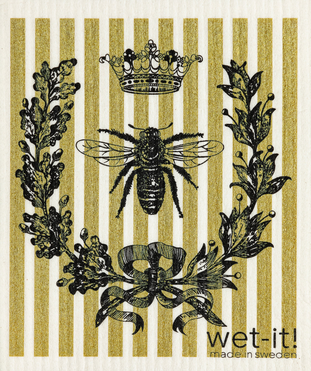 Swedish Treasures Wet-it! Dishcloth & Cleaning Cloth - French Bee: Black & Gold