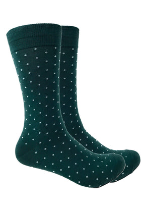 Black Label Men's Dress Socks - Hunter Green Polka Dot