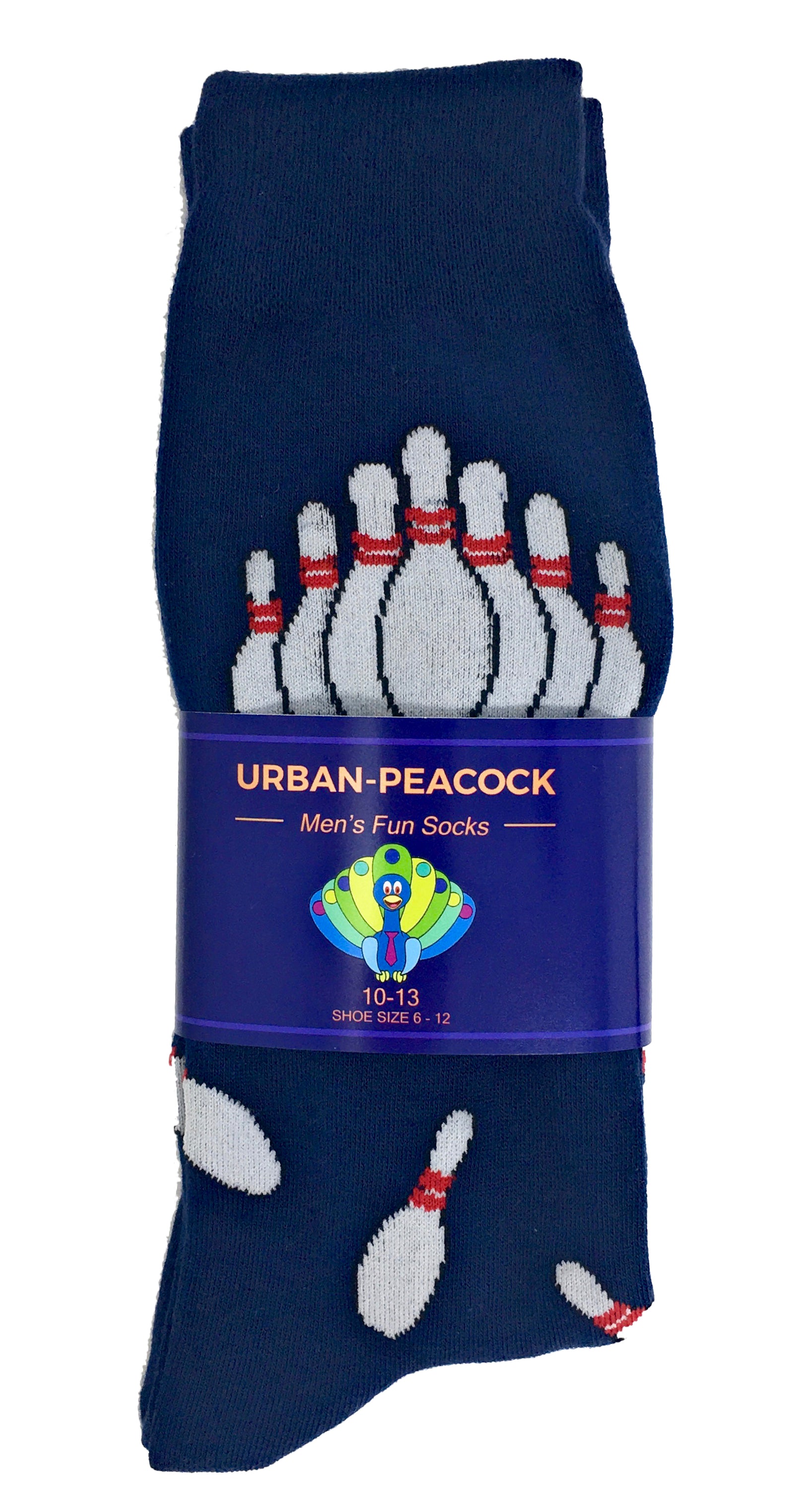 Men's Novelty Crew Socks - Bowling Pins - Navy Blue