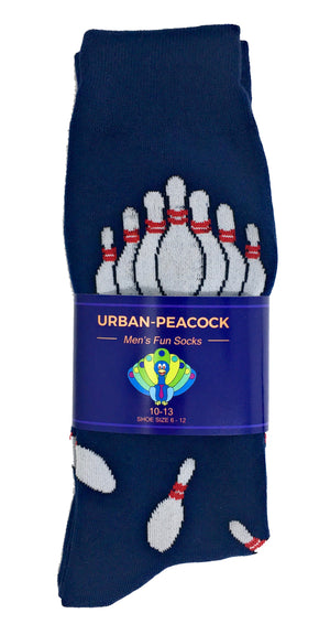 Men's Novelty Crew Socks - Bowling Pins - Navy Blue