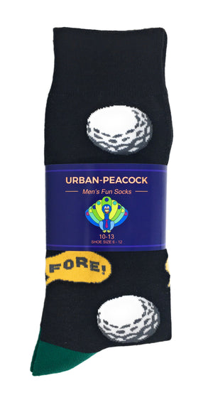 Men's Novelty Crew Socks - Golf Fore! - Black