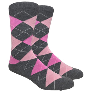 Black Label Men's Dress Socks - Argyle - Charcoal Grey and Pinks
