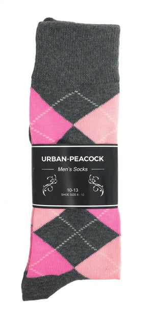 Black Label Men's Dress Socks - Argyle - Charcoal Grey and Pinks
