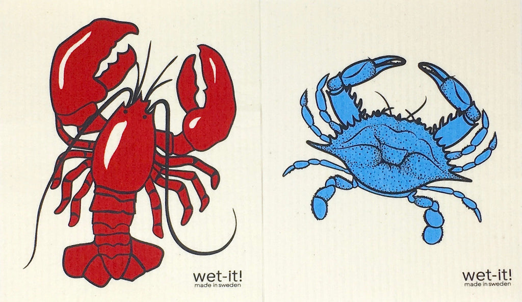 Swedish Treasures Wet-it! Dishcloth & Cleaning Cloth - 2 pack: Blue Crab & Lobster