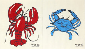 Swedish Treasures Wet-it! Dishcloth & Cleaning Cloth - 2 pack: Blue Crab & Lobster