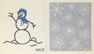 Swedish Treasures Wet-it! Dishcloth & Cleaning Cloth - 2 pack - Snowman Blue / Winter Snow Silver