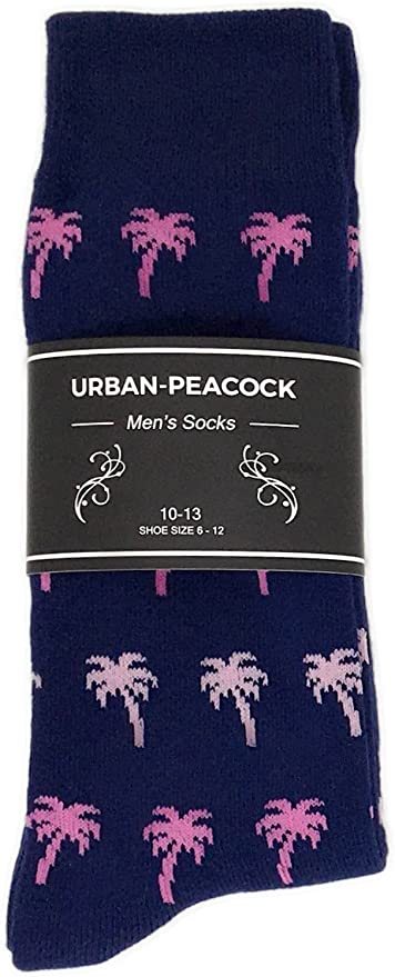 Black Label Men's Dress Socks - Navy Blue with Pink Palm Trees Urban-Peacock Black Label Men's Dress Socks - Navy Blue with Pink Palm Trees Urban-Peacock