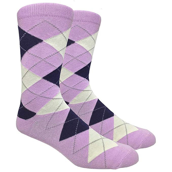 Black Label Men's Dress Socks - Argyle - Light Purple / Lilac With Navy & Cream