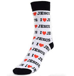 Men's Novelty Crew Socks - I Love Jesus - White