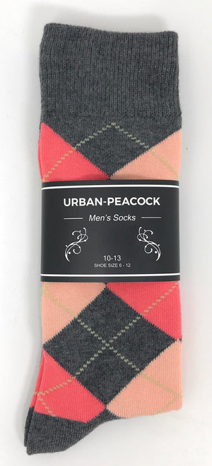 Black Label Men's Dress Socks - Argyle - Charcoal Gray, Bellini Peach & Coral