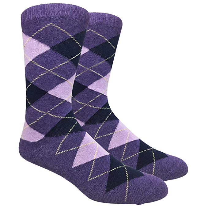 Black Label Men's Dress Socks - Argyle - Purples With Navy & Yellow