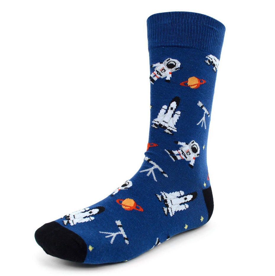 Men's Novelty Crew Socks - Astronauts & Space - Blue