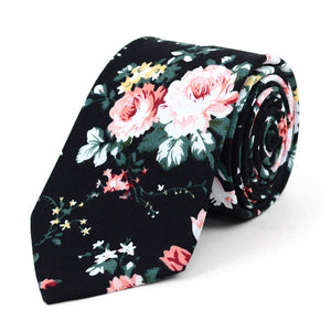 Urban-Peacock Men's Fashion Wedding Floral Slim Necktie: Black - Large Print