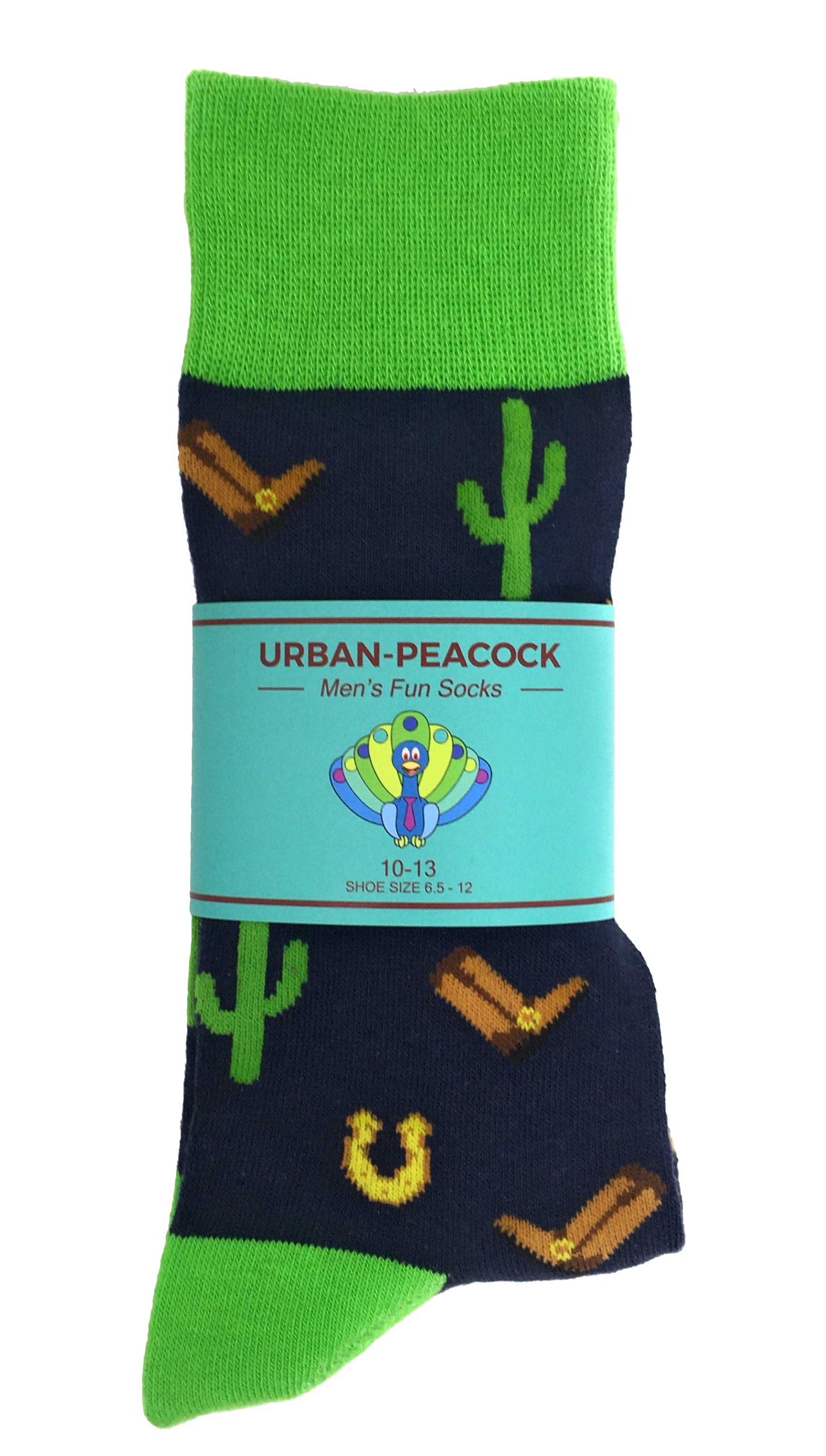 Urban-Peacock Men's Novelty Crew Socks - Cowboy Cactus -  Navy