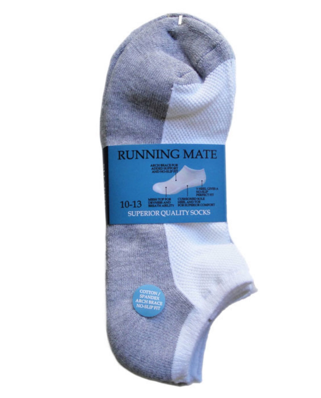 Running Mate Men's Athletic Low-Cut Socks - Sock Size 10-13 - Multi Pair Packages - (White/Grey, 3 Pair)