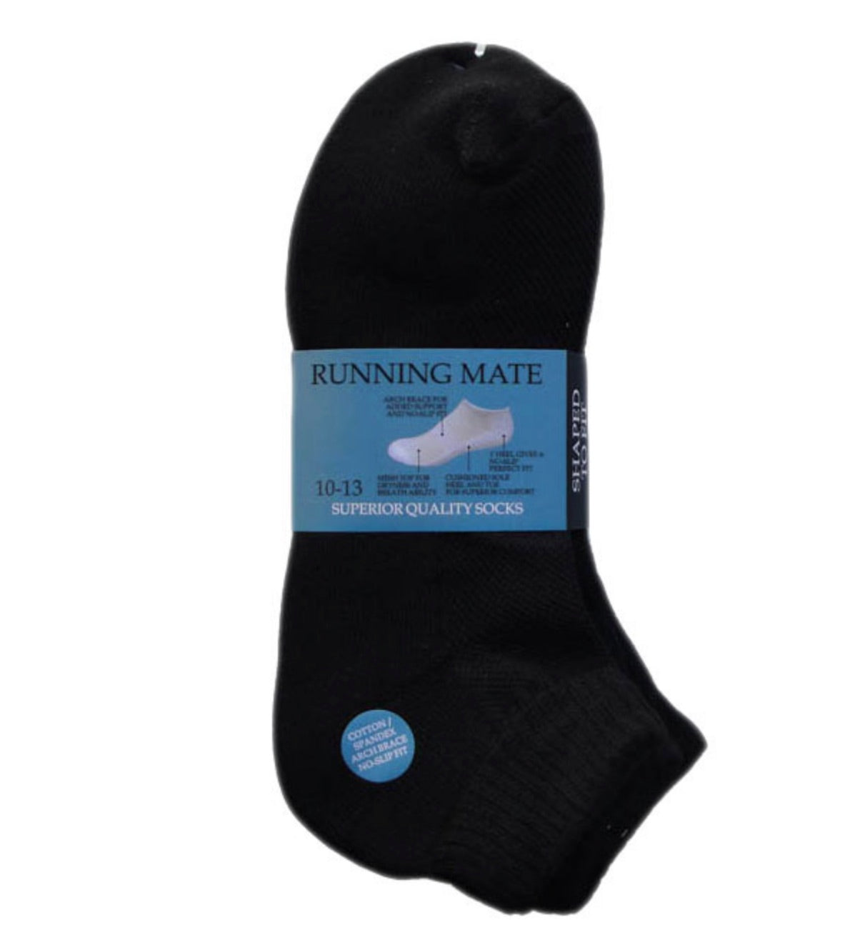 Running Mate Men's Athletic Quarter Socks - Size 10-13 - Black, 3 Pair