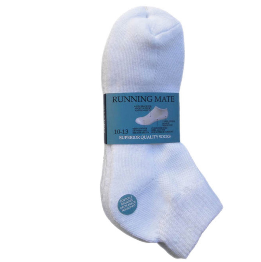 Running Mate Men's Athletic Quarter Socks - Size 10-13 - White, 3 Pair