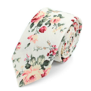 Men's Fashion Wedding Floral Slim Necktie - Floral - Cream